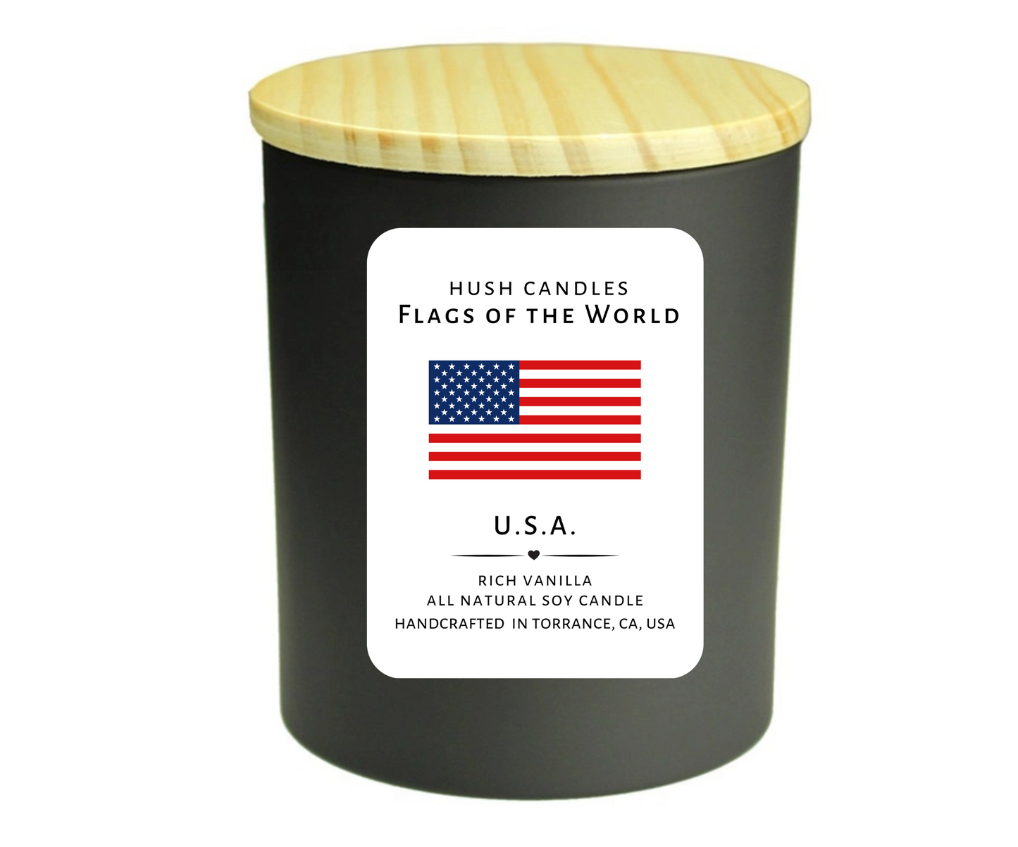 Flags of the World | Personalized by Country | Vanilla All Natural Soy Candles | Phthalate Free Fragrances | Made in USA | 10 ounce jar | 1-each