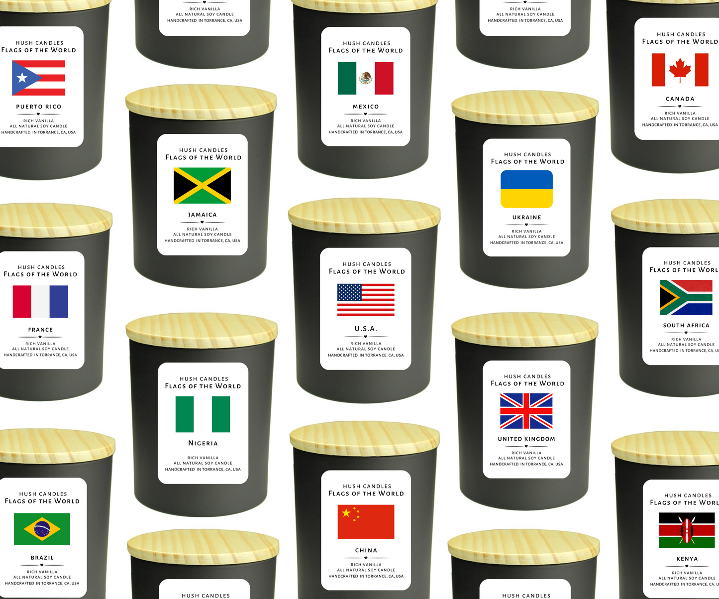 Flags of the World | Personalized by Country | Vanilla All Natural Soy Candles | Phthalate Free Fragrances | Made in USA | 10 ounce jar | 1-each